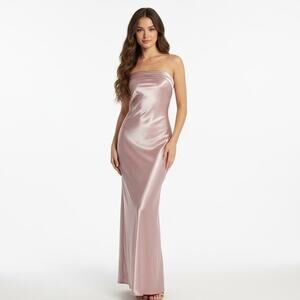 Light Pink Satin Cowl Back Strapless Maxi Dress Medium Wedding Bridesmaid NEW